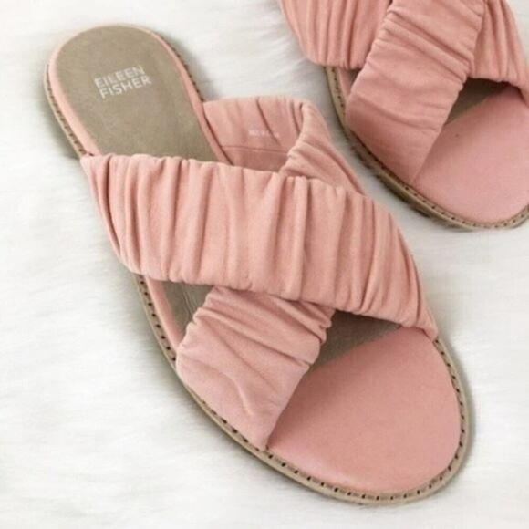 EILEEN FISHER Salmon Cross Slide Sandals  - Picture 3 of 6
